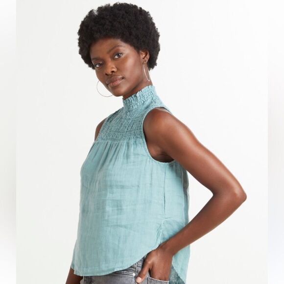 Cloth & Stone 100% Linen Ruched High Neck Blouse size XS - Picture 5 of 13